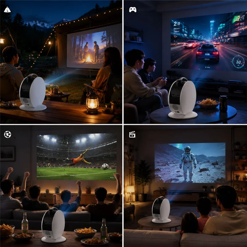 D1-BL Projecteur 2-en-1 avec Lumière Stellée, Mise au Point Électrique, Système Android, WiFi 6, Mirroring sans Fil - Blanc / Prise UE
