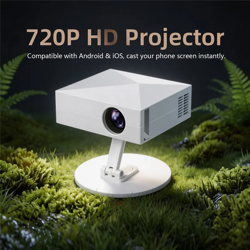 D1-S 720P HD Android Projector Motorized Focus Auto Keystone 180 Degree Base Home Theater - White  /  EU Plug
