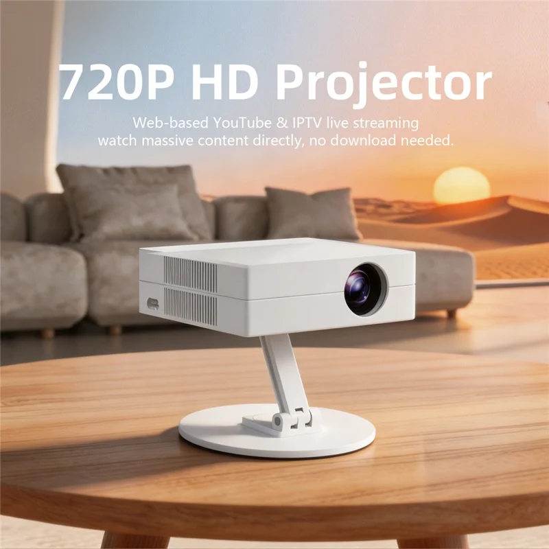 D1-S 720P HD Android Projector Motorized Focus Auto Keystone 180 Degree Base Home Theater - White  /  EU Plug