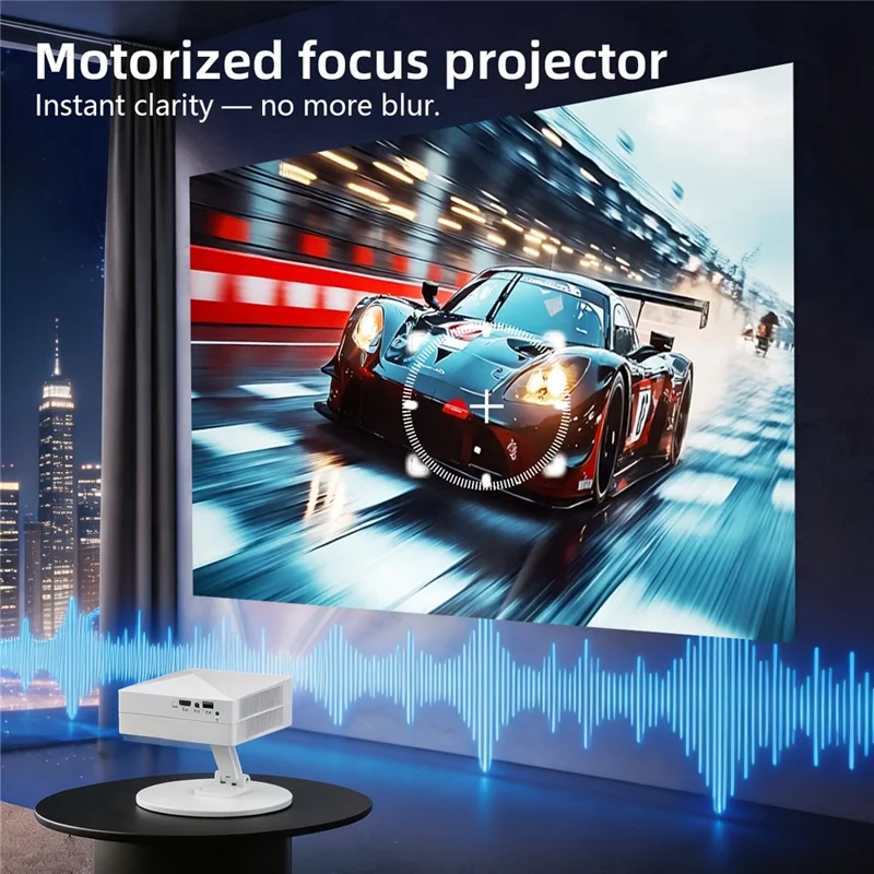 D1-S 720P HD Android Projector Motorized Focus Auto Keystone 180 Degree Base Home Theater - White  /  EU Plug
