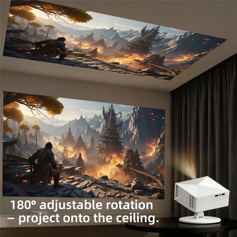 D1-S 720P HD Android Projector Motorized Focus Auto Keystone 180 Degree Base Home Theater - White  /  EU Plug