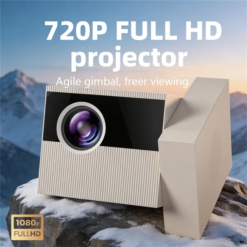 D1-ZT 720P Projector 4K Decoding Auto Keystone 45 Degree Gimbal Dual-Band WiFi for Home - Beige  /  EU Plug