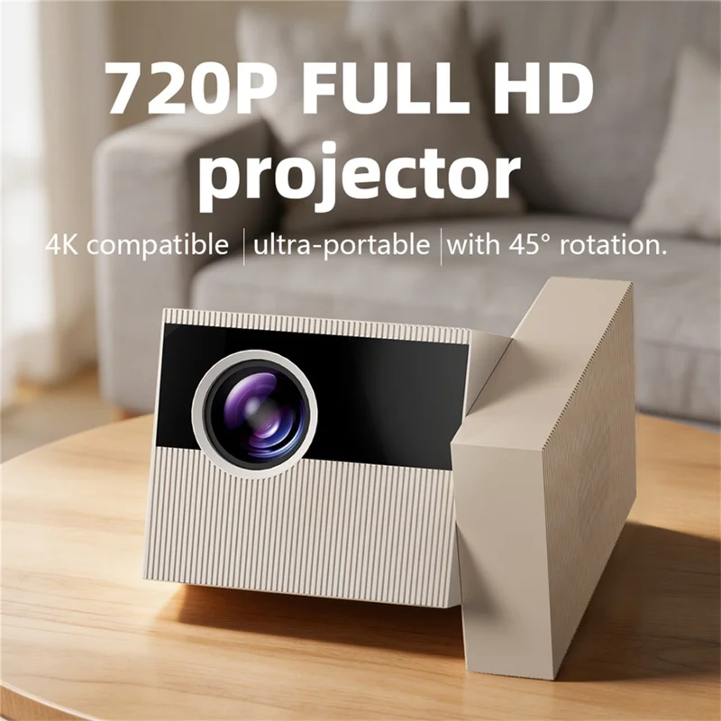 D1-ZT 720P Projector 4K Decoding Auto Keystone 45 Degree Gimbal Dual-Band WiFi for Home - Beige  /  EU Plug