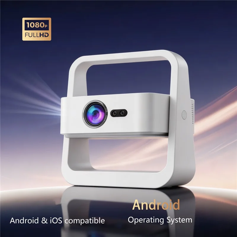 Q8-2 1080P Full HD Mini Projector Android WiFi 6 180 Degree Rotation for Ceiling Projection - White  /  EU Plug