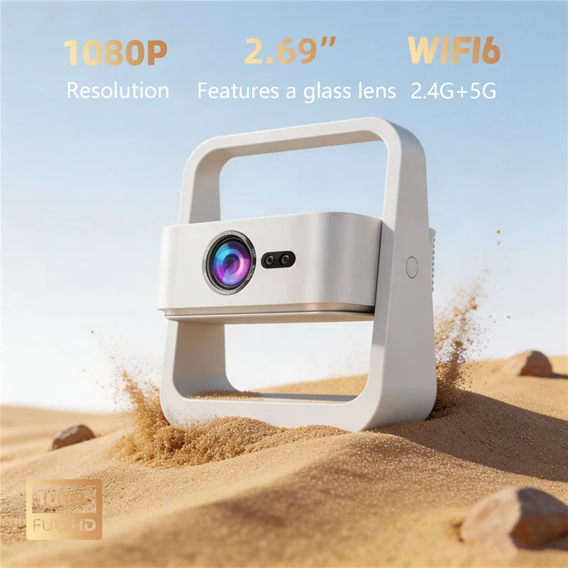 Q8-2 1080P Full HD Mini Projector Android WiFi 6 180 Degree Rotation for Ceiling Projection - White  /  EU Plug