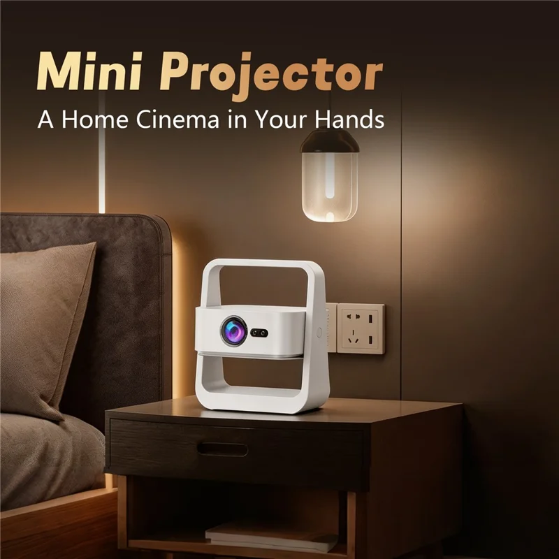 Q8-2 1080P Full HD Mini Projector Android WiFi 6 180 Degree Rotation for Ceiling Projection - White  /  EU Plug