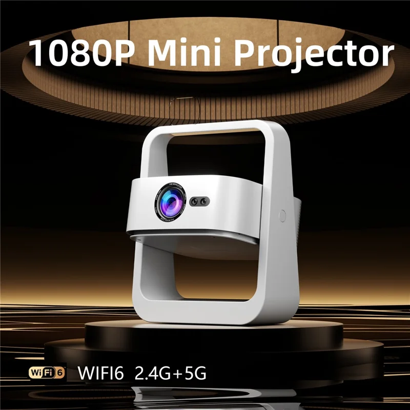 Q8-2 1080P Full HD Mini Projector Android WiFi 6 180 Degree Rotation for Ceiling Projection - White  /  EU Plug