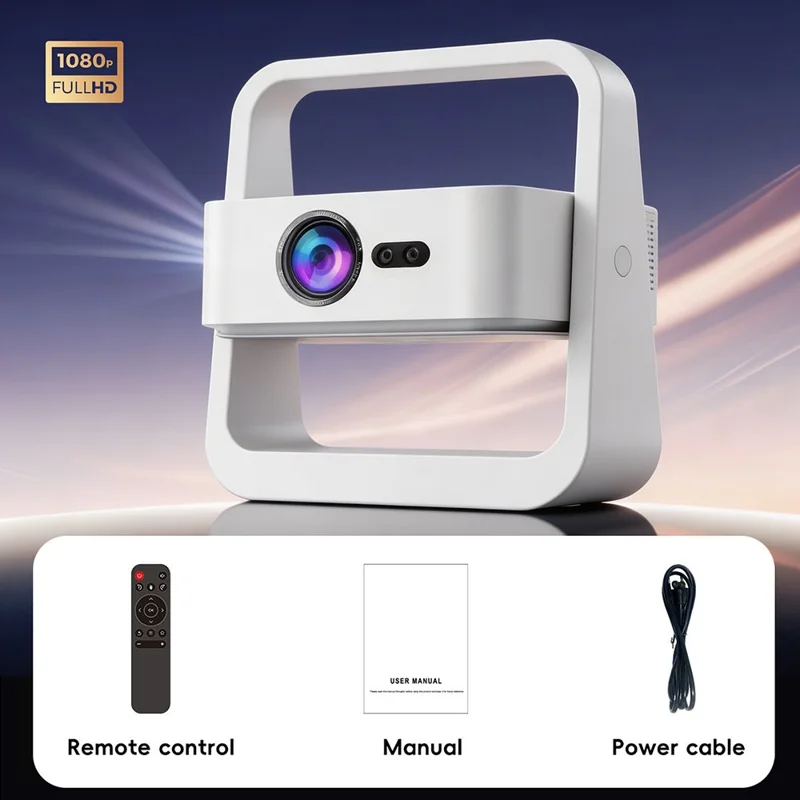 Q8-2 1080P Full HD Mini Projector Android WiFi 6 180 Degree Rotation for Ceiling Projection - White  /  EU Plug