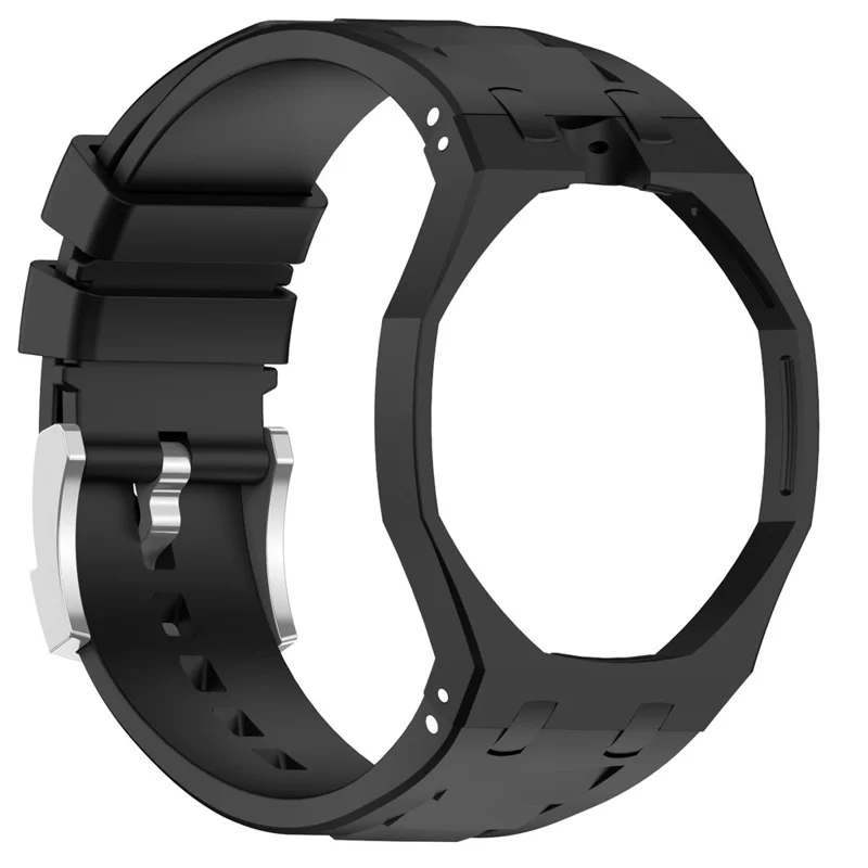 For Swatch Royal Pop Strap with Watch Case Horizontal Grid Integrated Silicone Watch Band - Black  /  12 O'clock Direction