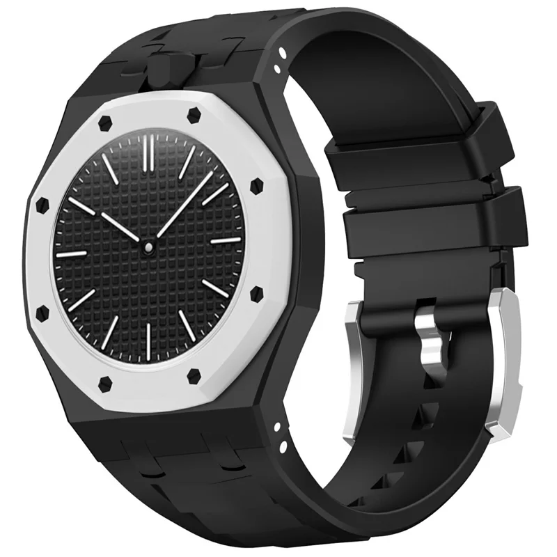 For Swatch Royal Pop Strap with Watch Case Horizontal Grid Integrated Silicone Watch Band - Black  /  12 O'clock Direction