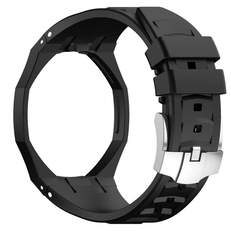For Swatch Royal Pop Strap with Watch Case Horizontal Grid Integrated Silicone Watch Band - Black  /  12 O'clock Direction