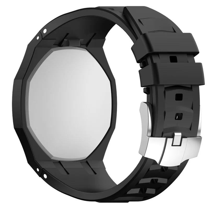 For Swatch Royal Pop Strap with Watch Case Horizontal Grid Integrated Silicone Watch Band - Black  /  12 O'clock Direction