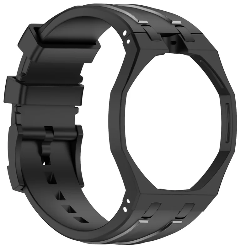 For Swatch Royal Pop Strap with Watch Case Vertical Stripe Integrated Silicone Watch Band - Black  /  12 O'clock Direction