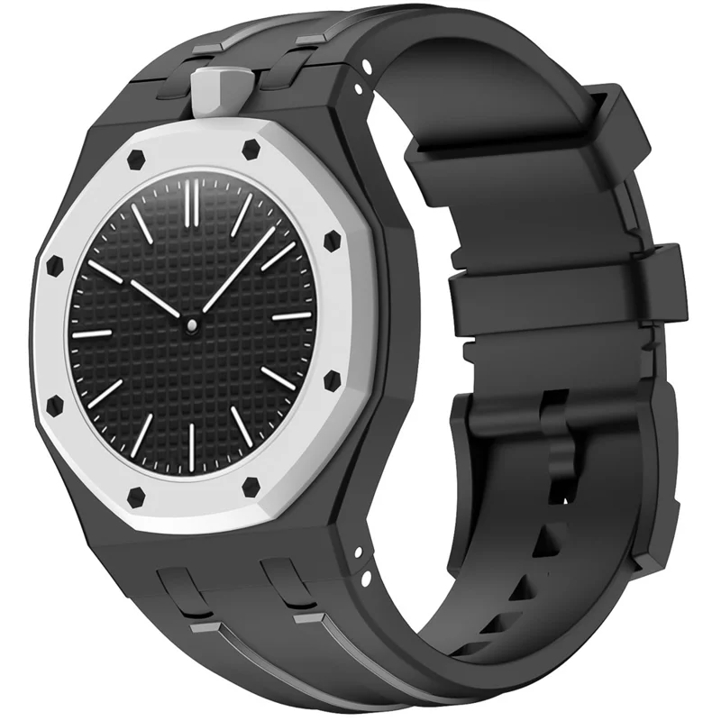 For Swatch Royal Pop Strap with Watch Case Vertical Stripe Integrated Silicone Watch Band - Black  /  12 O'clock Direction