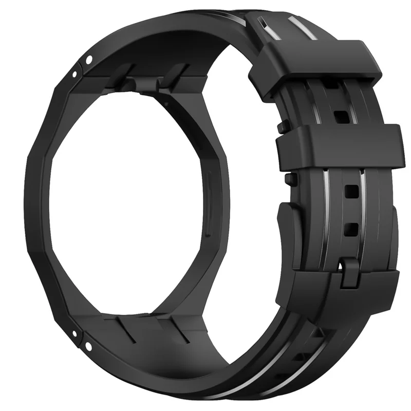 For Swatch Royal Pop Strap with Watch Case Vertical Stripe Integrated Silicone Watch Band - Black  /  12 O'clock Direction