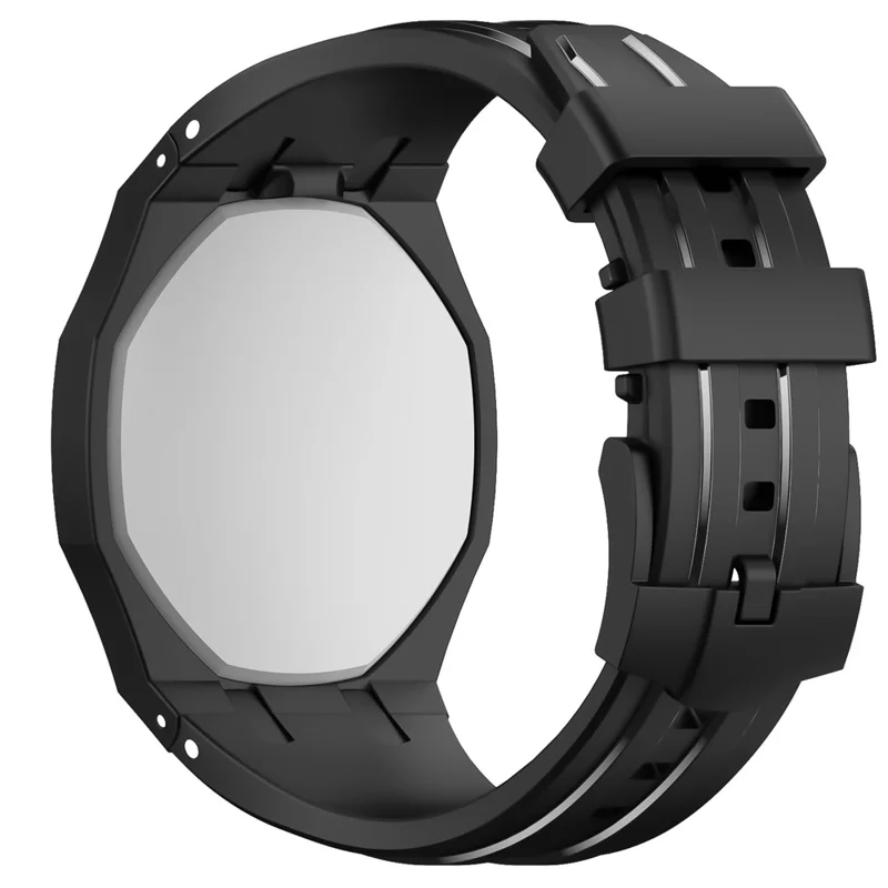 For Swatch Royal Pop Strap with Watch Case Vertical Stripe Integrated Silicone Watch Band - Black  /  12 O'clock Direction