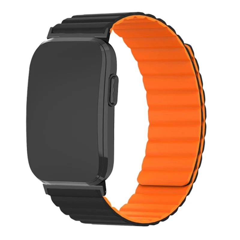 For Garmin CIRQA Smart Band Watch Bracelet Soft Silicone Magnetic Strap - Black+Orange