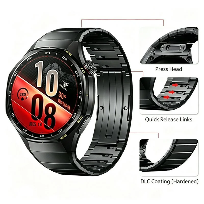 For Huawei Watch 6 46mm Band Quick Release Links Button Spring Bar Titanium Alloy Watch Strap - Black