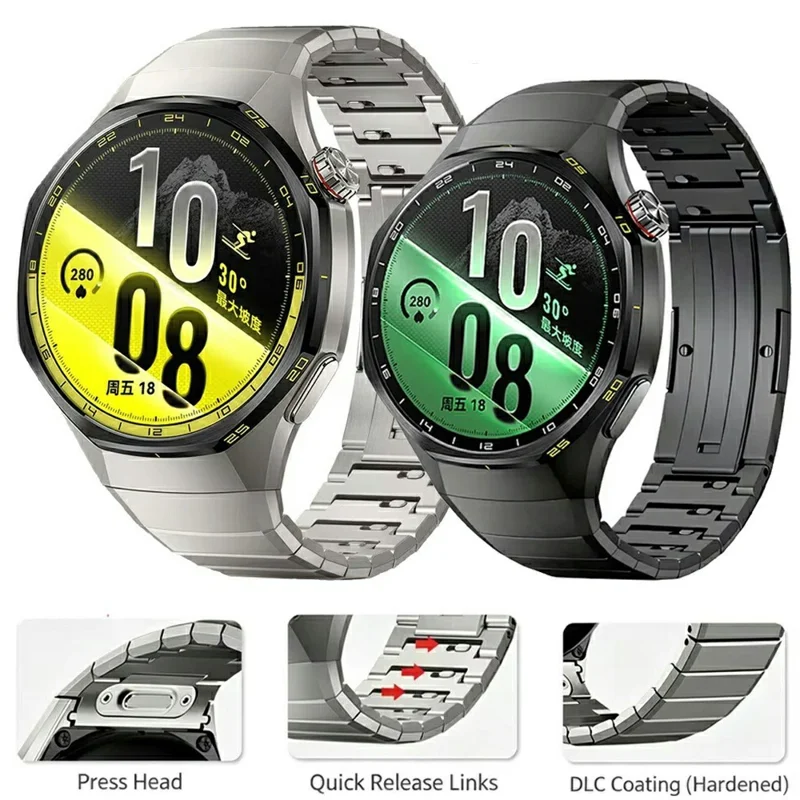 For Huawei Watch 6 46mm Band Quick Release Links Button Spring Bar Titanium Alloy Watch Strap - Black