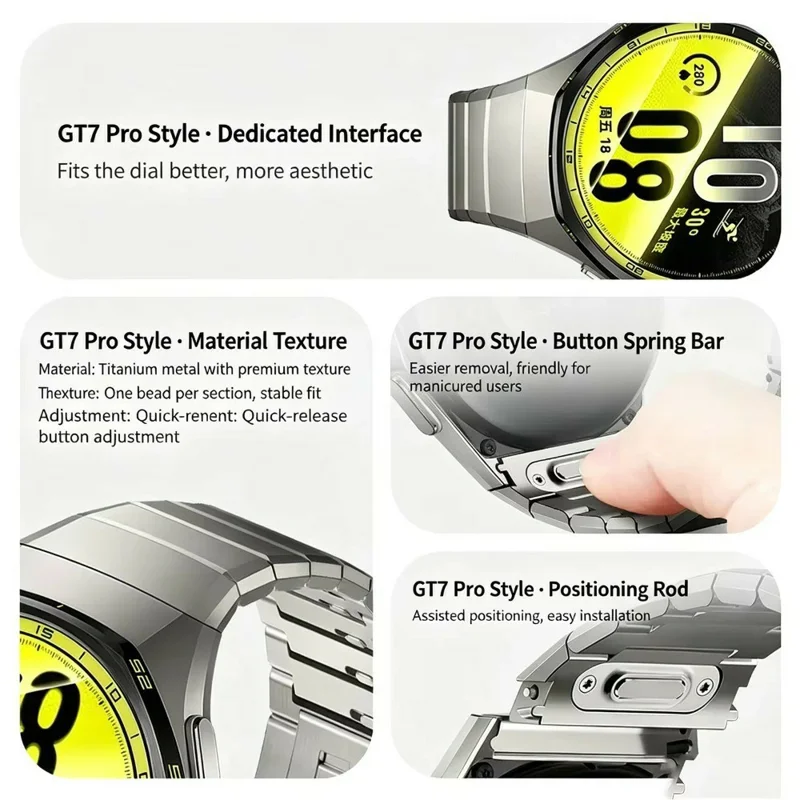 For Huawei Watch 6 Pro 46mm Band Quick Release Links Button Spring Bar Titanium Alloy Watch Strap - Black