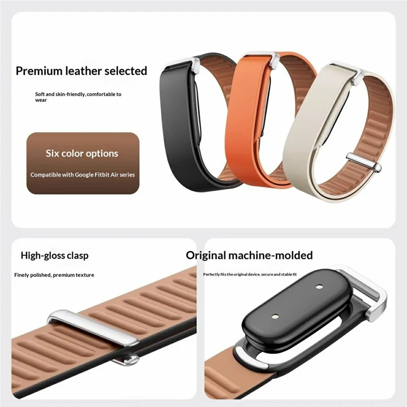 För Google Fitbit Air Riktigt Nappaläder Klockband PC-ram Byte Armband - Orange
