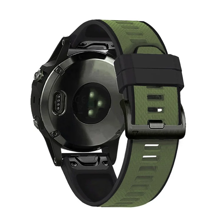 Pour Garmin Fenix 6X/Fenix 5X/Fenix 3 HR/Descent Mk1 Dual Color Watch Band, 26mm Bracelet de montre en silicone sport - Vert armée/Noir