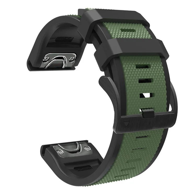 Pour Garmin Fenix 6X/Fenix 5X/Fenix 3 HR/Descent Mk1 Dual Color Watch Band, 26mm Bracelet de montre en silicone sport - Vert armée/Noir
