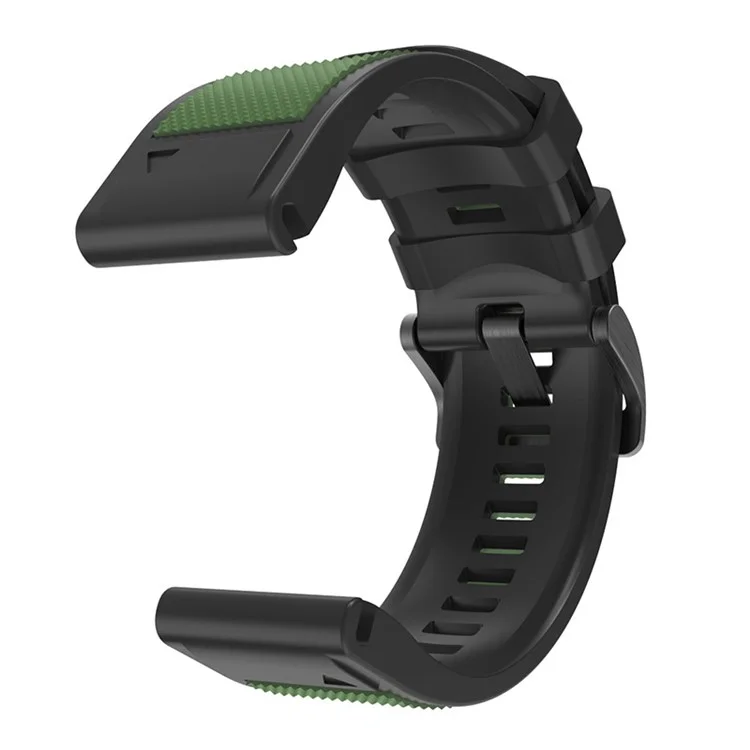 Pour Garmin Fenix 6X/Fenix 5X/Fenix 3 HR/Descent Mk1 Dual Color Watch Band, 26mm Bracelet de montre en silicone sport - Vert armée/Noir