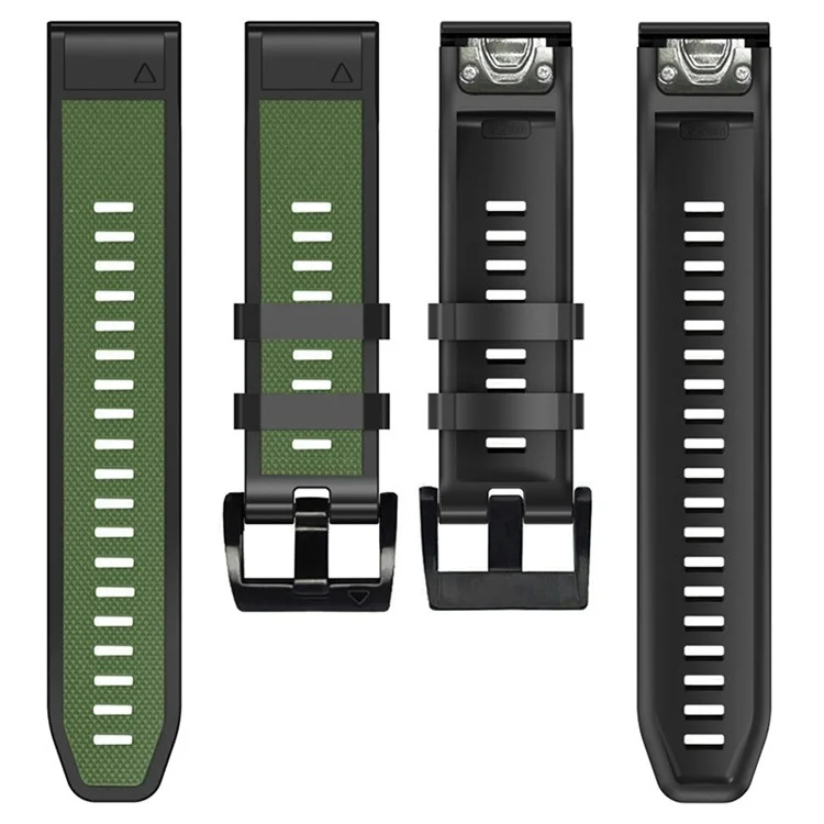 Pour Garmin Fenix 6X/Fenix 5X/Fenix 3 HR/Descent Mk1 Dual Color Watch Band, 26mm Bracelet de montre en silicone sport - Vert armée/Noir