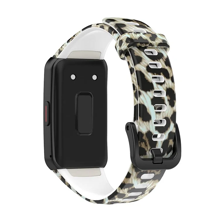 Стильный принтованный силиконовый сменный ремешок для умных часов Huawei Band 6 / Honor Band 6 - коричневый леопард