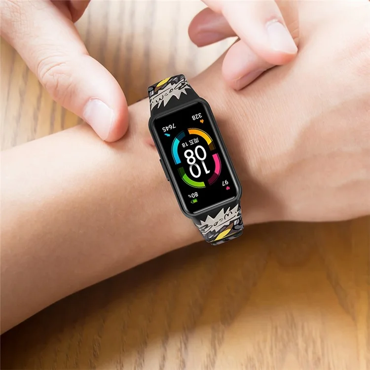 Стильный принтованный силиконовый сменный ремешок для умных часов Huawei Band 6 / Honor Band 6 - коричневый леопард