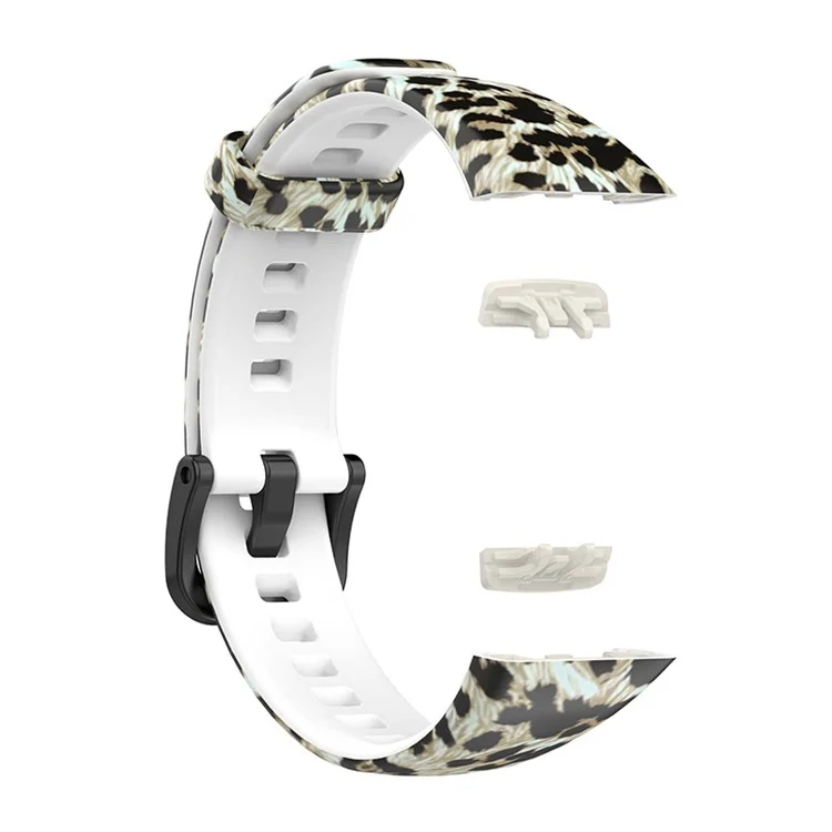 Стильный принтованный силиконовый сменный ремешок для умных часов Huawei Band 6 / Honor Band 6 - коричневый леопард