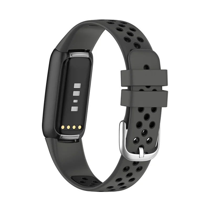 Cinturino di ricambio in silicone bicolore da 15,4 mm, traspirante, morbido, regolabile, impermeabile per Fitbit Luxe/Special Edition - Nero