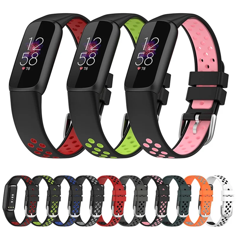 Cinturino di ricambio in silicone bicolore da 15,4 mm, traspirante, morbido, regolabile, impermeabile per Fitbit Luxe/Special Edition - Nero