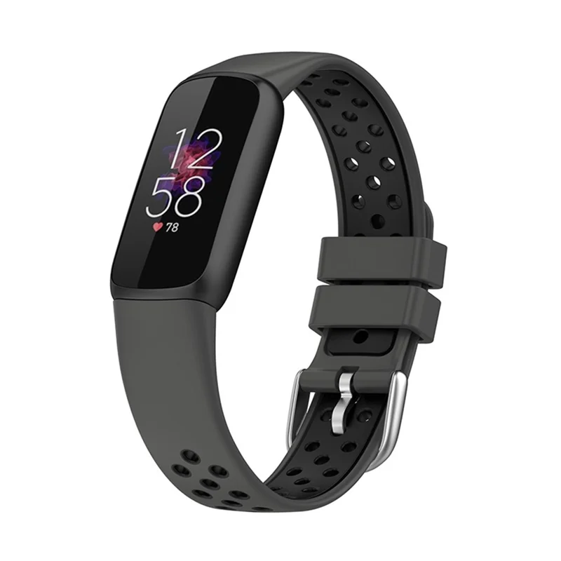 Cinturino di ricambio in silicone bicolore da 15,4 mm, traspirante, morbido, regolabile, impermeabile per Fitbit Luxe/Special Edition - Nero