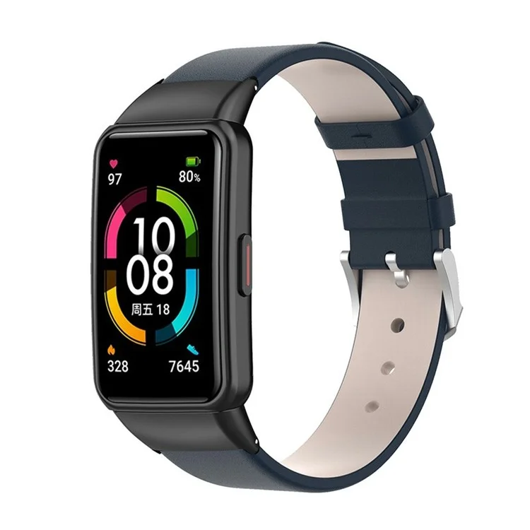 Top Layer Genuine Leather Quick Release Watch Band Strap Replacement for Huawei Band 6 / Honor Band 6 - Dunkelblau