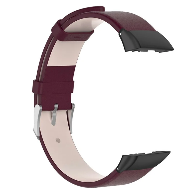 Top Layer Genuine Leather Quick Release Watch Band Strap Replacement for Huawei Band 6/Honor Band 6 - Wine Red