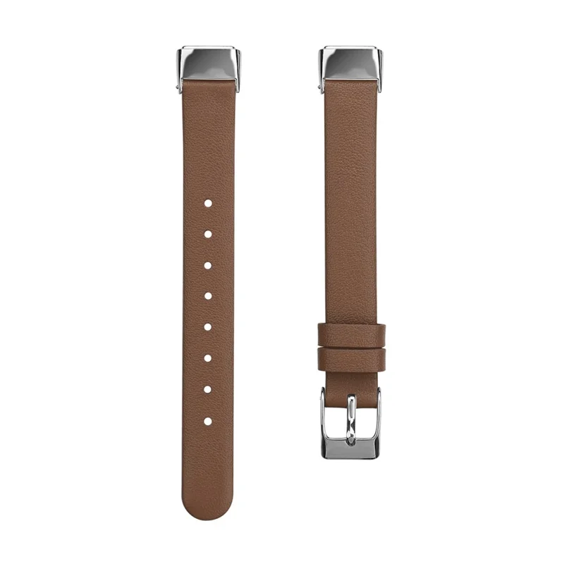 Genuine Leather Watch Strap Adjustable Watchband Replacement, Size L (14.3+9.4cm) for Fitbit Luxe - Brown