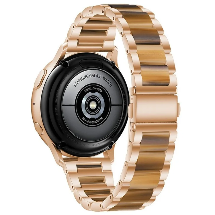 Braccialetto Retrò Con Cinturino In Resina In Resina In Acciaio Inox A Tre Perle Da 20 Mm Per Samsung Galaxy Watch4 40mm / Watch4 44mm. / Watch4 Classico 46mm. / Watch4 Classico 42mm. - Oro Rosa / Miele