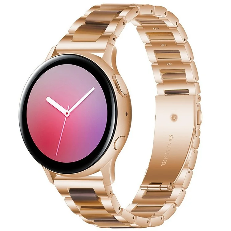 20 Mm Tres Cuentas Mejoradas De Acero Inoxidable Resina Correa Retro Pulsera Pulsera Para Samsung Galaxy Watch4 40mm / Watch4 44mm / Watch4 Classic 46mm / Watch4 Classic 42mm - Oro Rosa / Miel