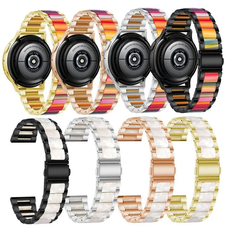 Bracelet De Bracelet À Sangle Rétro En Résine De Résine Rétro De Résine Rétro En Acier Inoxydable De 20 Mm Trois Pour Samsung Galaxy Watch4 40mm / Watch4 44mm / Watch4 Classic 46mm / Watch4 Classic 42mm - Or Rose / Miel