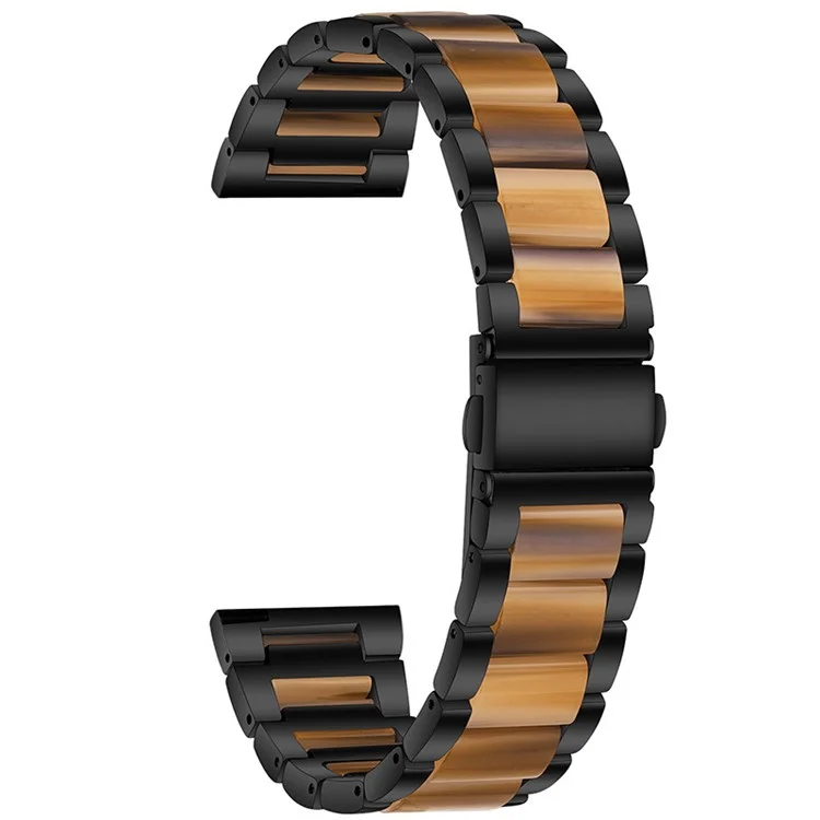 For Huawei Watch 3 / 3 Pro / Garmin Venu 2 Wristband 22mm Three Beads Stainless Steel + Resin Strap - Black / Honey
