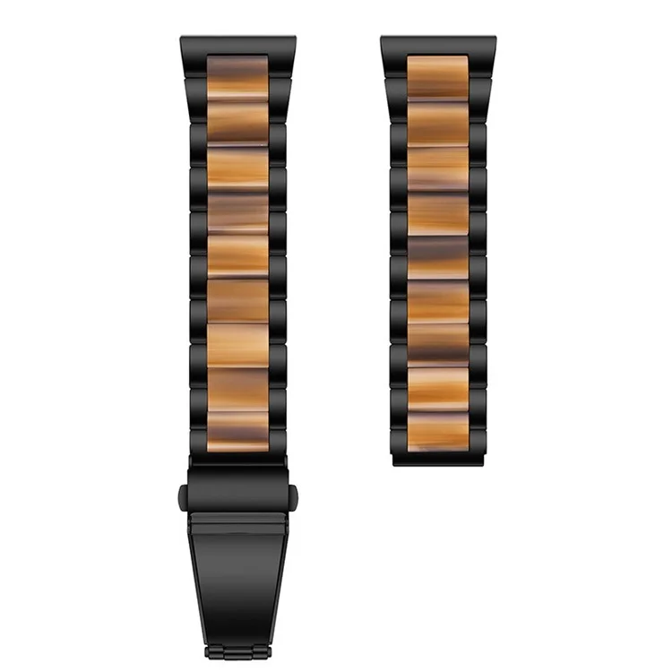 For Huawei Watch 3 / 3 Pro / Garmin Venu 2 Wristband 22mm Three Beads Stainless Steel + Resin Strap - Black / Honey