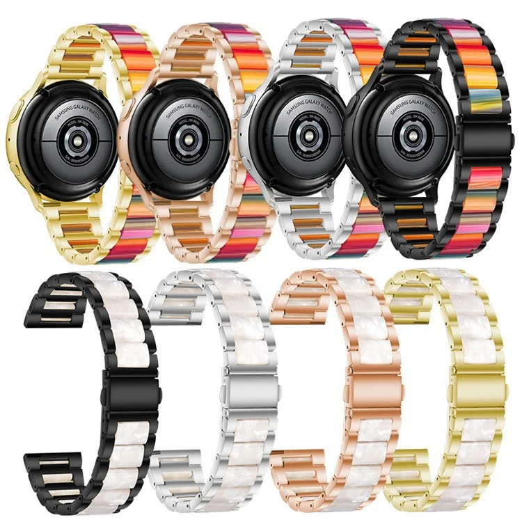 For Huawei Watch 3 / 3 Pro / Garmin Venu 2 Wristband 22mm Three Beads Stainless Steel + Resin Strap - Black / Honey