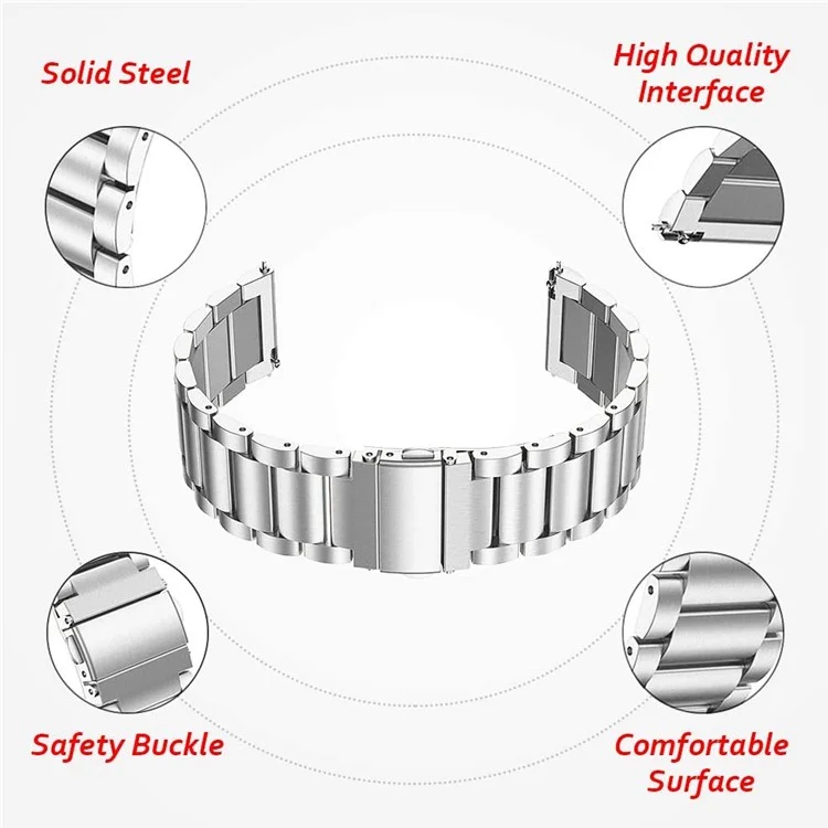 JLT 20mm Three Beads Stainless Steel Watch Band Flat Buckles for Samsung Galaxy Watch6 40mm 44mm / Watch6 Classic 43mm 47mm / Watch 5 40mm 44mm / 5 Pro 45mm / Watch4 40mm 44mm - Silver