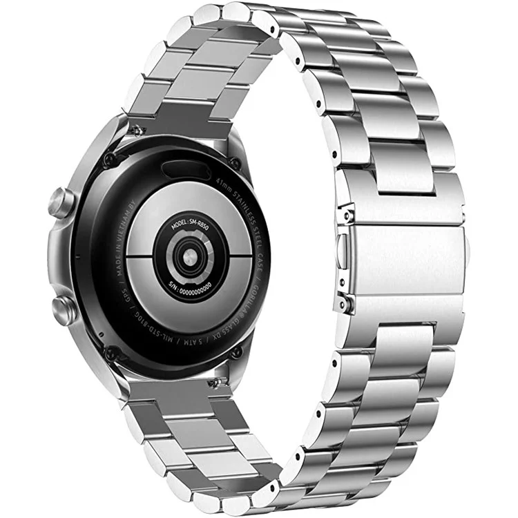 JLT 22 mm Tres Perlas Band de Acero Inoxidable Banda de Metal Machor Pesado Correa Para Pulseras Planas Para Samsung Galaxy Watch3 45 mm - Plata