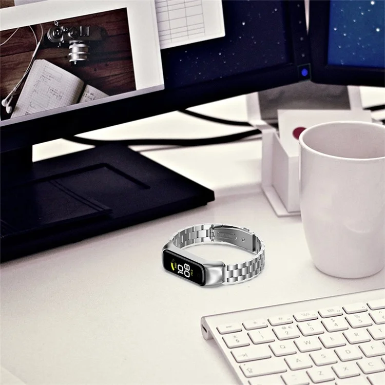 Three Beads Thin Replacement Band Stainless Steel Metal Wristband for Samsung Galaxy Fit2 SM-R220 - Silver