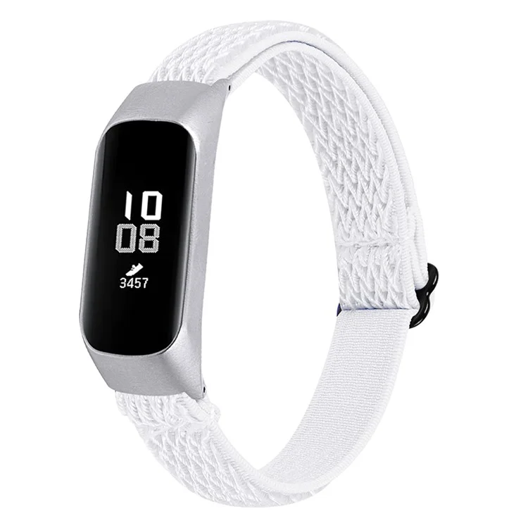 Adjustable Elastic Wrist Band Soft Stretch Braided Nylon Loop Bracelet Strap Replacement for Samsung Galaxy Fit-e R375 - White