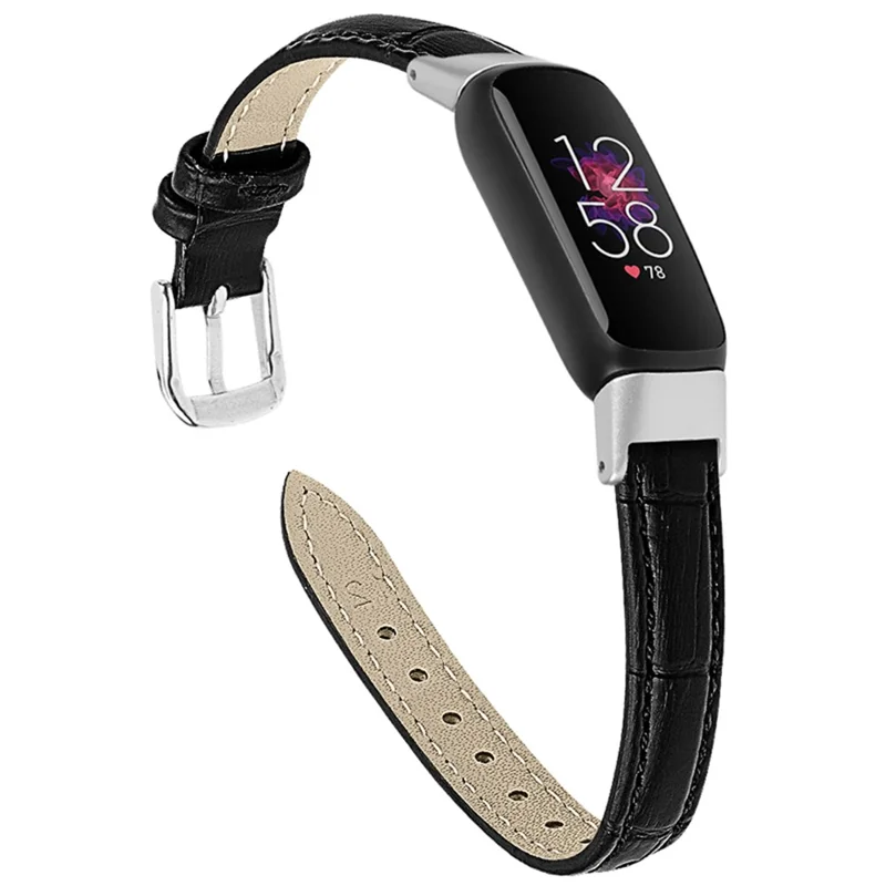 Krokodillederimitat Echtes Leder Ersatz-Armband einstellbar für Fitbit Luxe - Schwarz