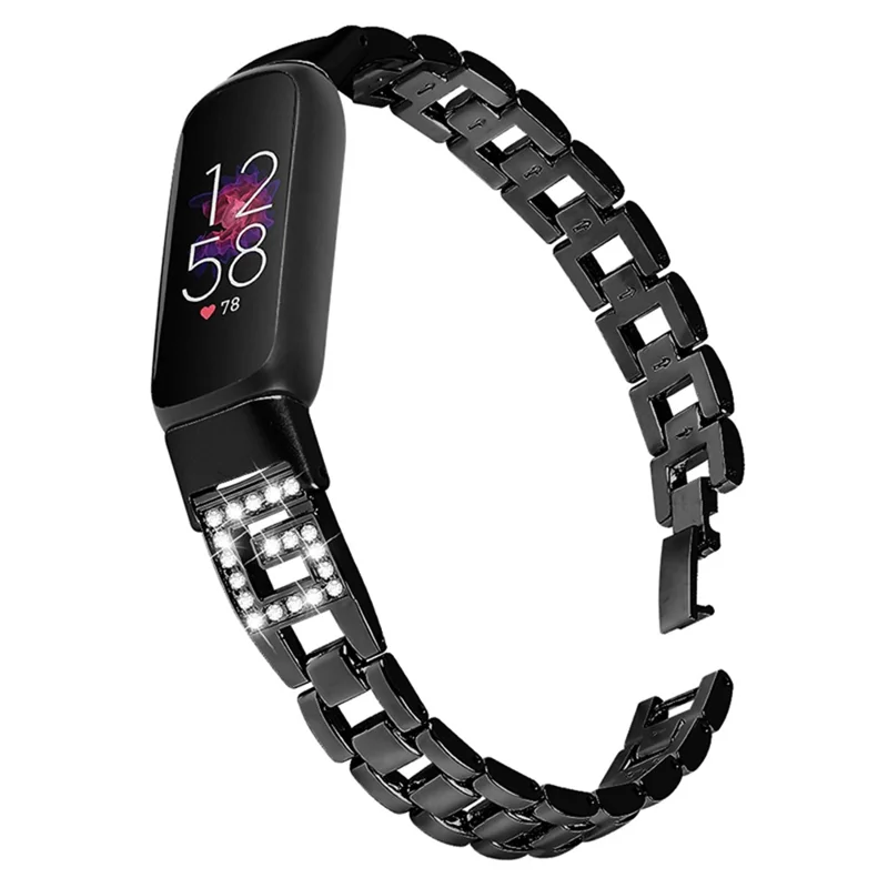 G-shape Rhinestones Decor Zinc Alloy Replacement Watch Band Wrist Strap for Fitbit Luxe - Black